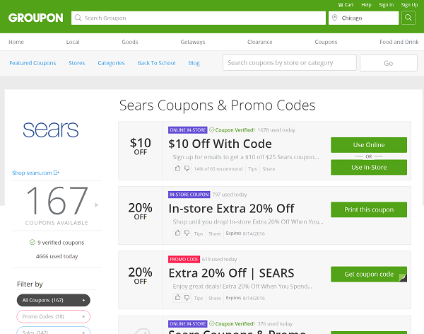 groupon coupons for Sears